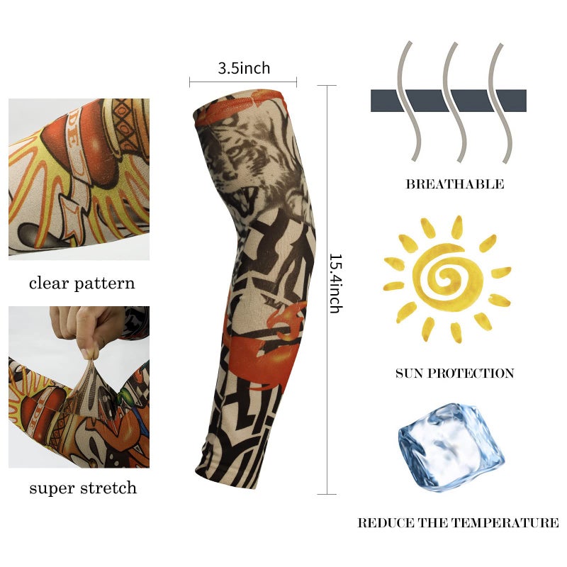 YARIEW Tattoo Sleeves for Men, 6Pcs Arm Sleeves Fake Tattoos Sleeves to Cover Arms Sun Protection Sleeves Tattoo Sleeve Covers Temporary Tattoo Sleeves for Men and Women (Set 5) - Image 3